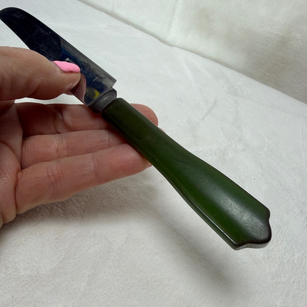 VTG Sta-On Art Deco Forest Green Bakelite Handle Dinner Knife Retro SEE